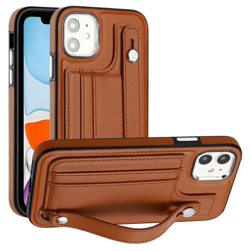 For iPhone 11 Protective Kickstand Case YB Leather Coating Series-5 TPU Phone Cover with Card Slots For iPhone 11 Protective Kickstand Case YB Leather Coating Series-5 TPU Phone Cover with Card Slots